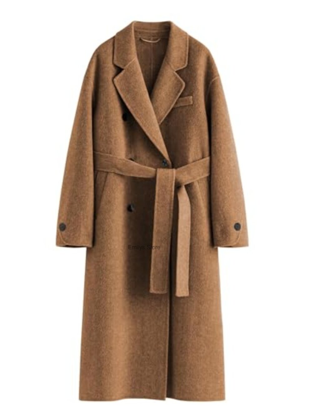 Womens Wool Blend Pea Coat Double Breasted Belted Trench Coat Fall Winter